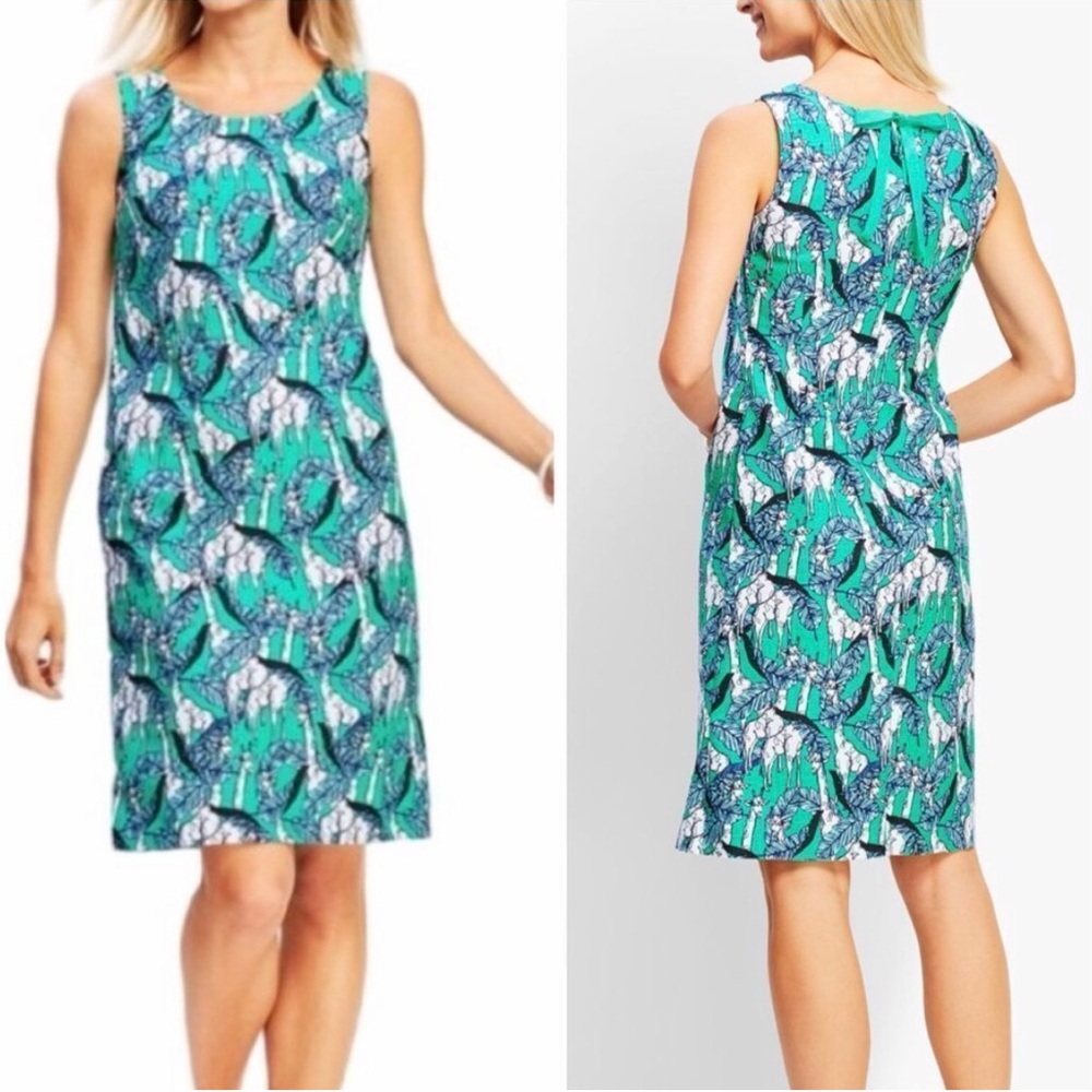 Talbots Green Floral Giraffe Novelty Print Sleeveless Shift Dress Sz 10 Preppy